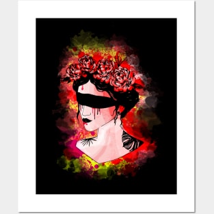 Blindfolds and Roses Portrait - Blood Posters and Art